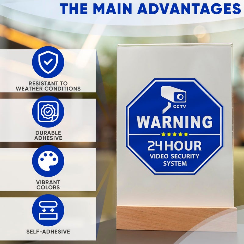 Reluen 6 Pcs Security Camera Stickers - Security Cameras Signs to Put on Door, 3.3 x 3.3 Convenient Size, Sleek Hexagonal Design, Water and Wear Resistant, Good for Doors, Windows, and Walls - Image 4